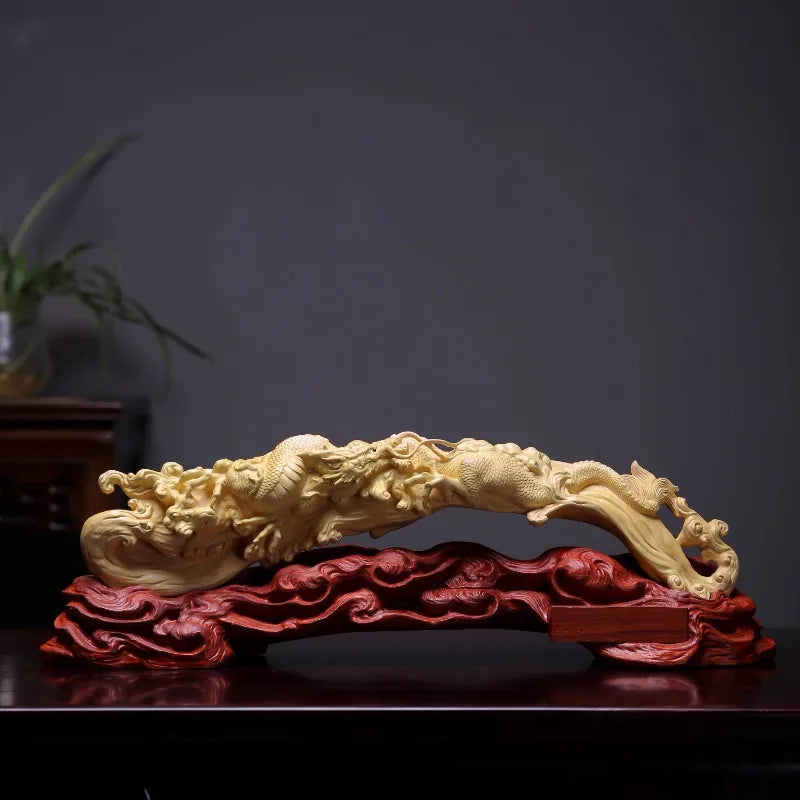 Artisan d'Asie Ruyi Majestueux dragon Ruyi sculpté en bois de buis