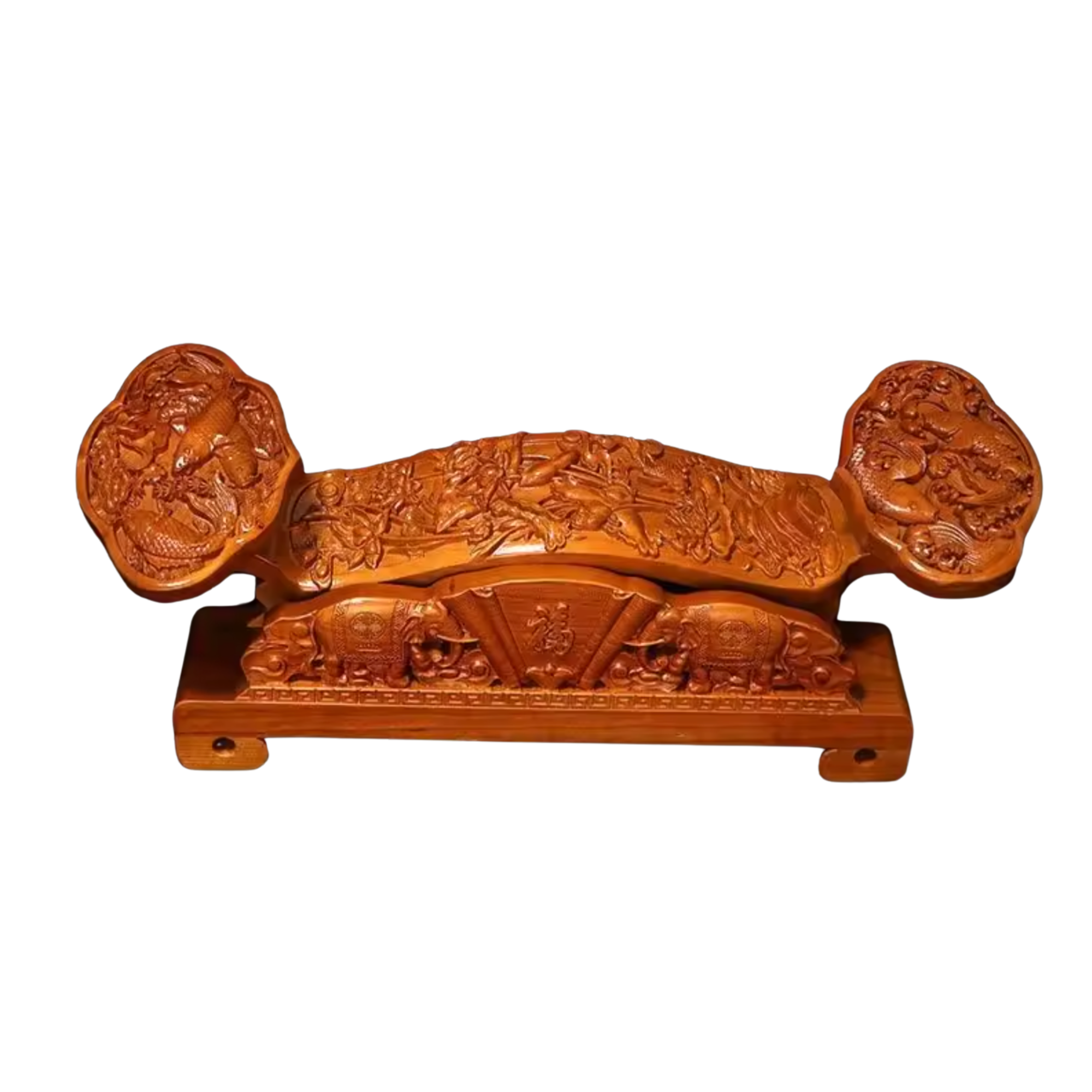 Artisan d'Asie Ruyi Plein de Prospérité Chaque Année / 60 x 20 x 21 cm Ruyi en bois de pêcher sculpté