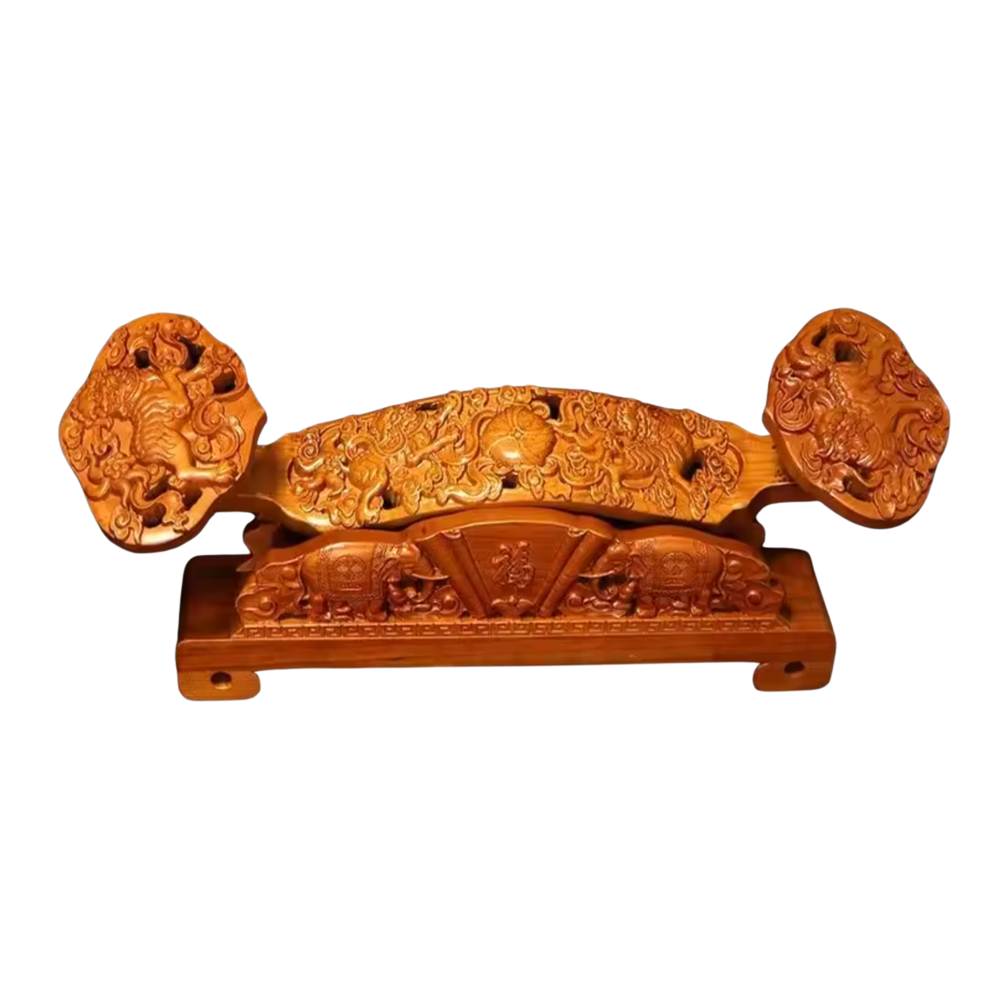 Artisan d'Asie Ruyi Tout se Passe Bien / 60 x 20 x 21 cm Ruyi en bois de pêcher sculpté
