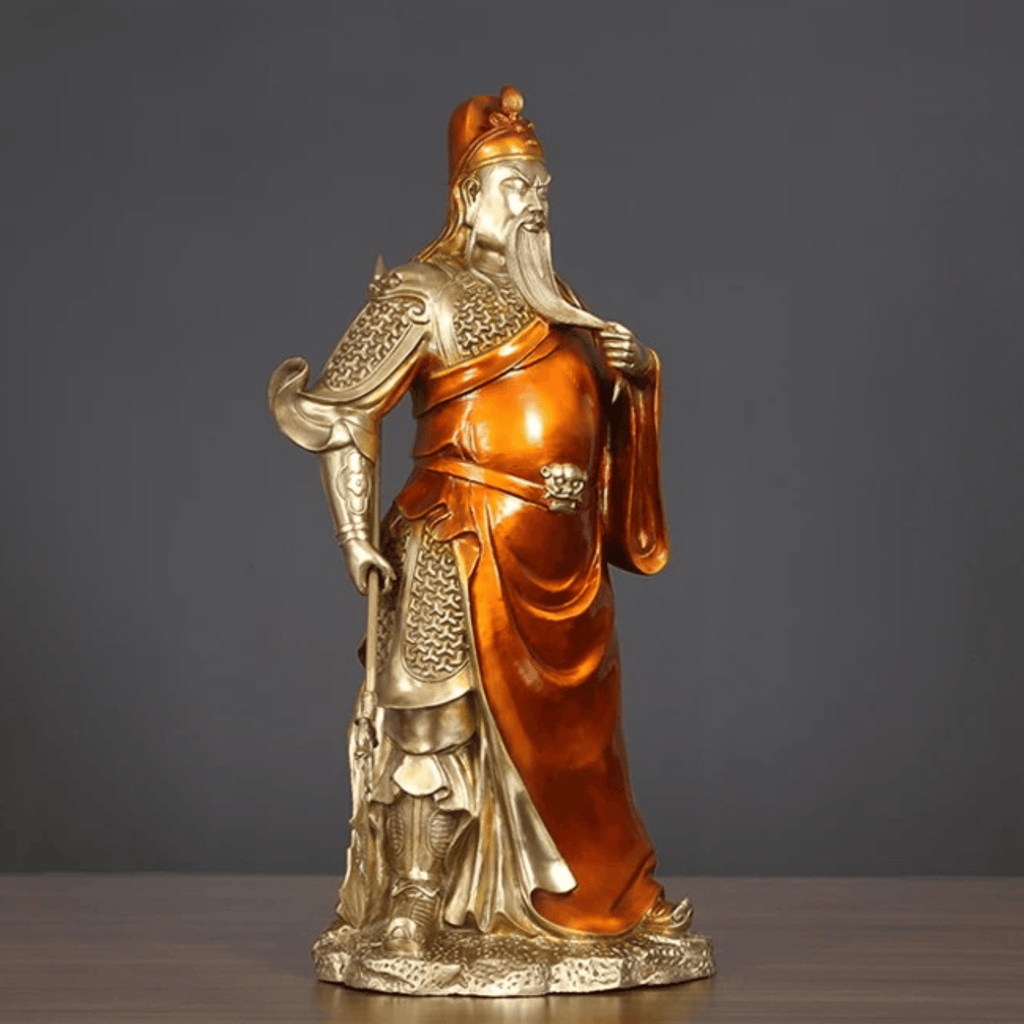 Artisan d'Asie Statues Asiatiques Statue de guerrier Guanyu en laiton peint