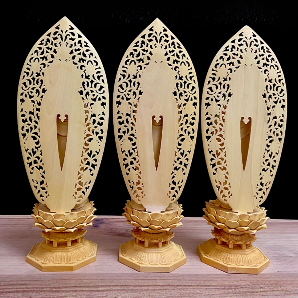 Artisan d'Asie Statues Bouddha Lot de statues des Trois Saints de l'Ouest en bois de buis