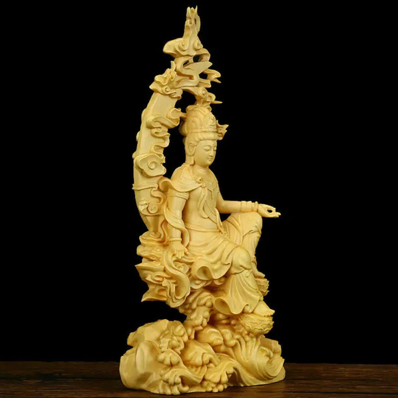 Artisan d'Asie Statues Bouddha Statue Bodhisattva Guanyin assis en bois de buis