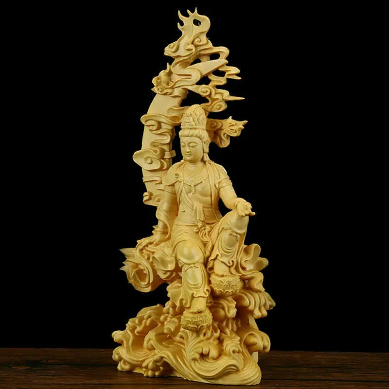 Artisan d'Asie Statues Bouddha Statue Bodhisattva Guanyin assis en bois de buis