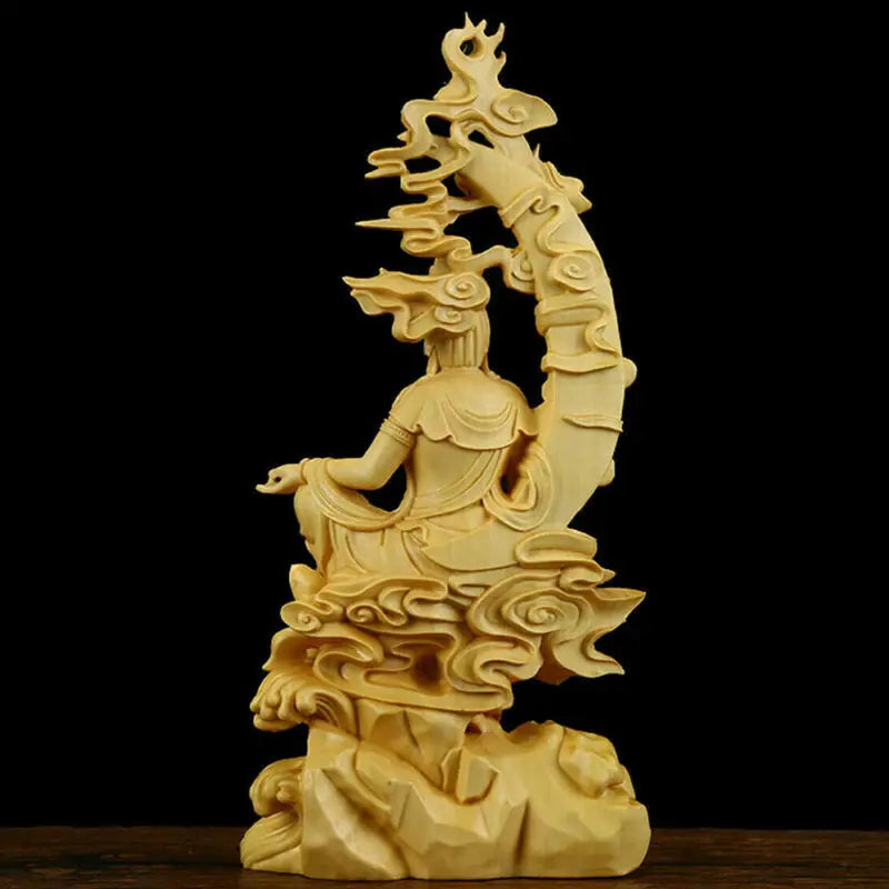 Artisan d'Asie Statues Bouddha Statue Bodhisattva Guanyin assis en bois de buis