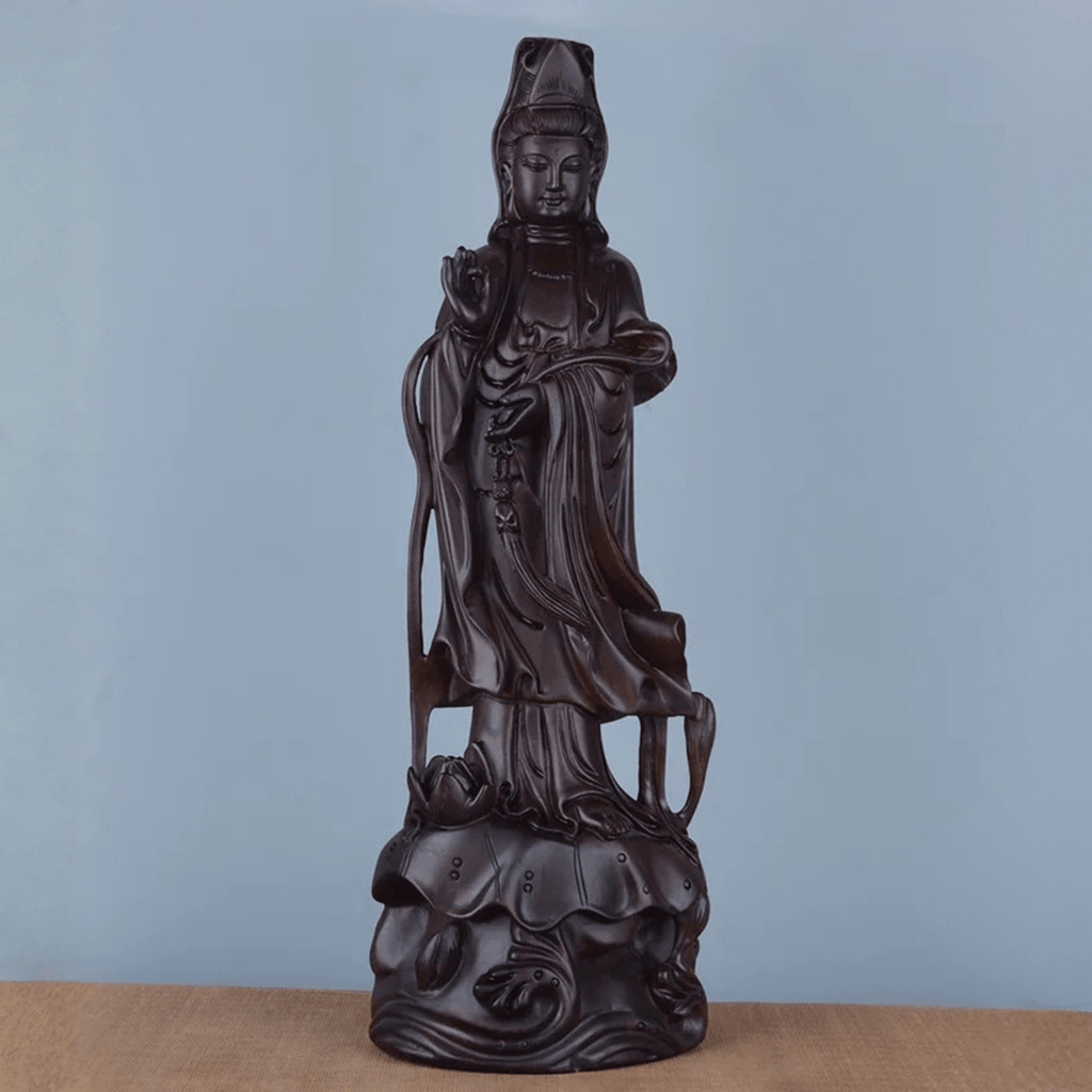 Artisan d'Asie Statues Bouddha Statue Bodhisattva Guanyin en bois d’ébène