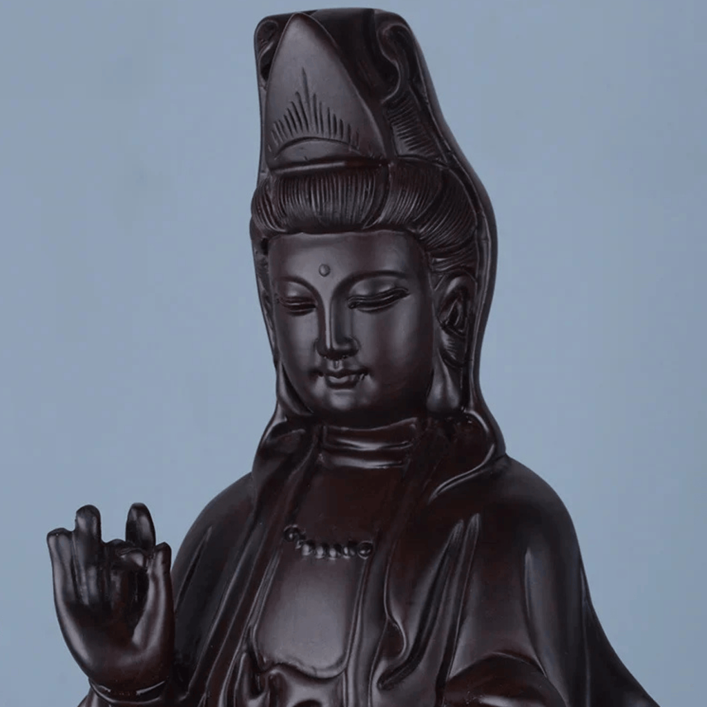Artisan d'Asie Statues Bouddha Statue Bodhisattva Guanyin en bois d’ébène