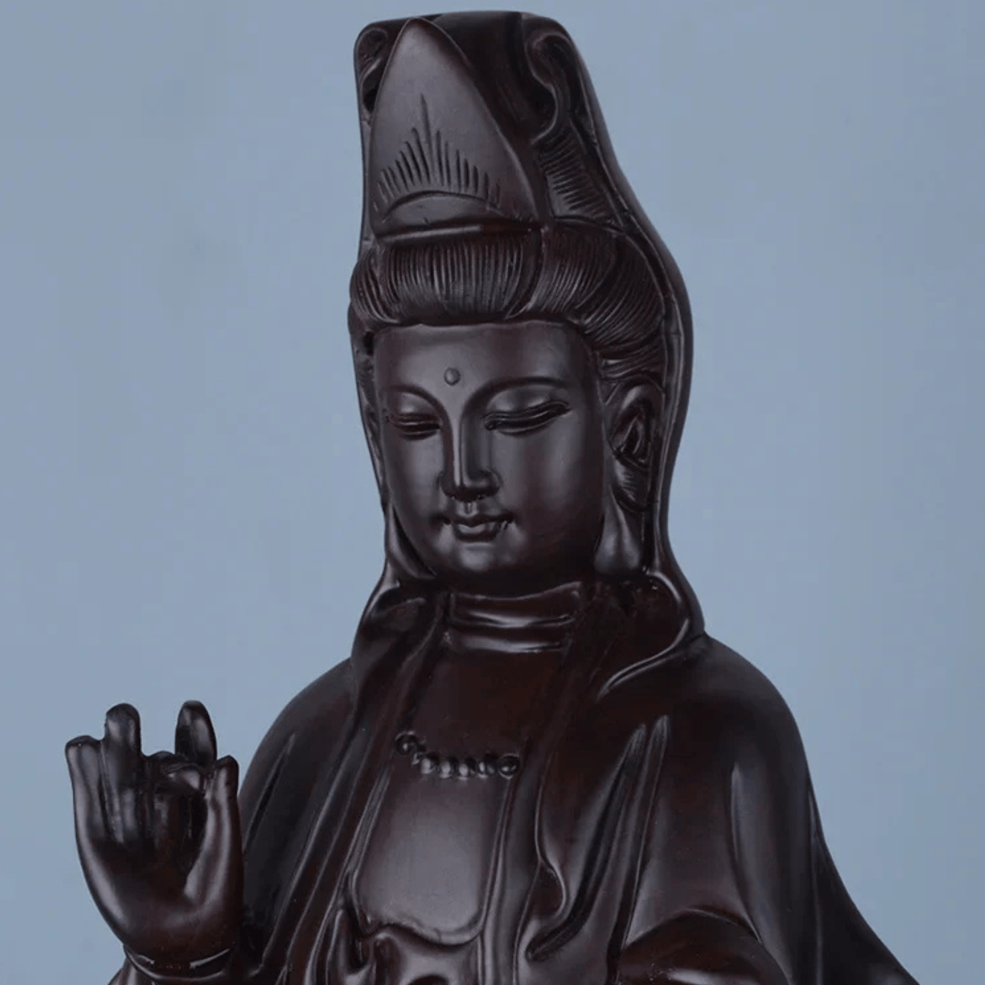 Artisan d'Asie Statues Bouddha Statue Bodhisattva Guanyin en bois d’ébène