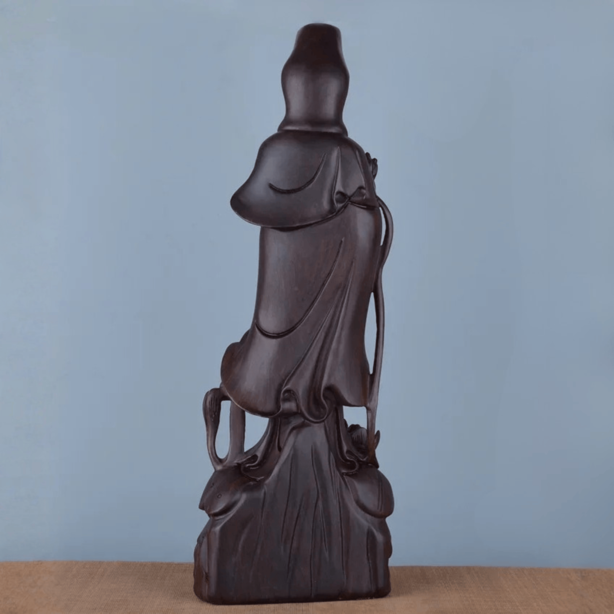 Artisan d'Asie Statues Bouddha Statue Bodhisattva Guanyin en bois d’ébène