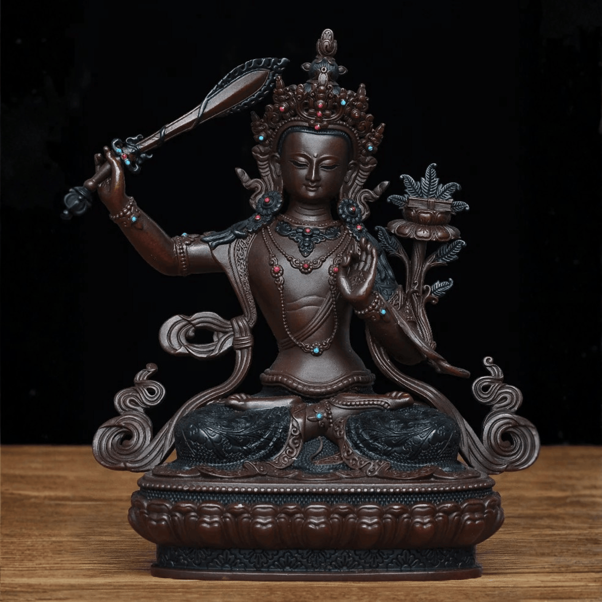 Artisan d'Asie Statues Bouddha Statue Bodhisattva Manjushri en laiton