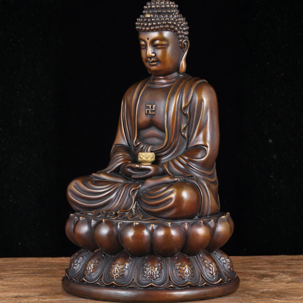 Artisan d'Asie Statues Bouddha Statue Bouddha Amitabha assis en cuivre