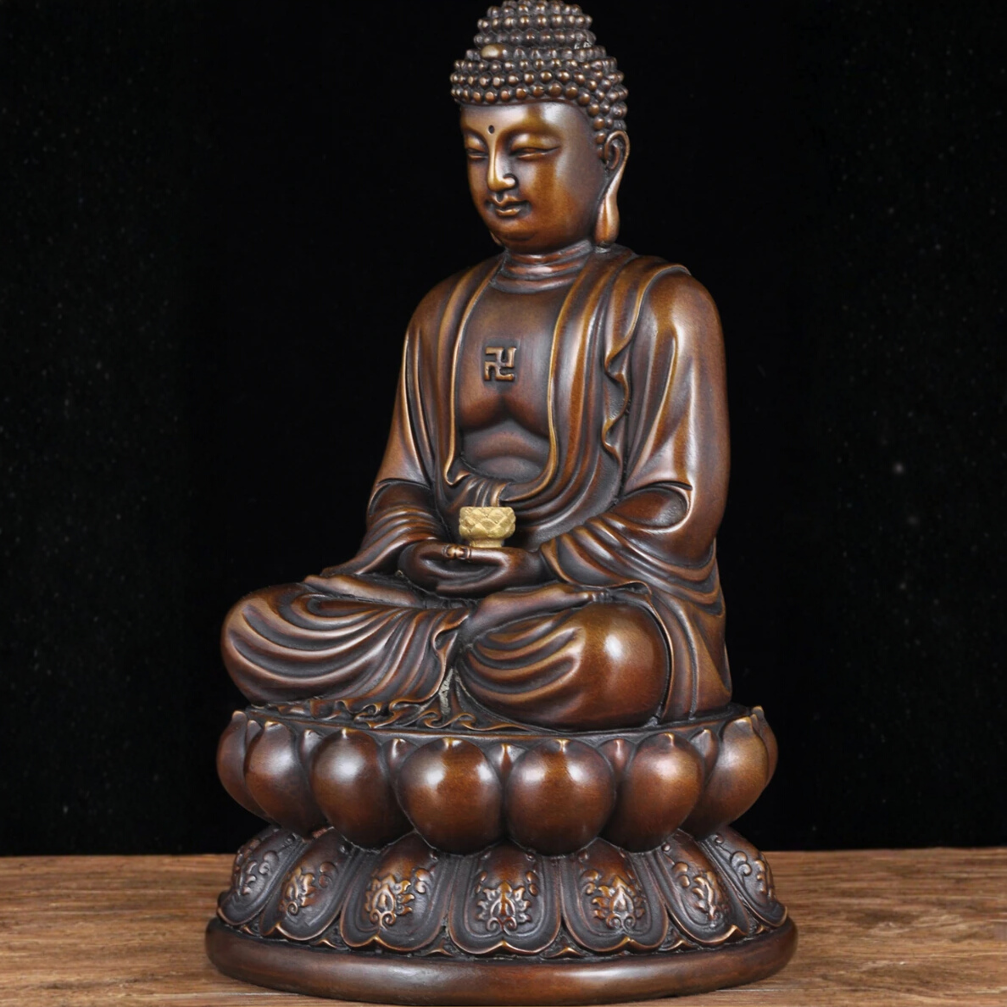 Artisan d'Asie Statues Bouddha Statue Bouddha Amitabha assis en cuivre