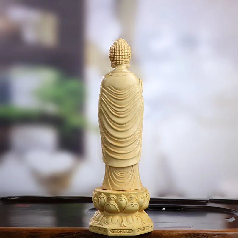 Artisan d'Asie Statues Bouddha Statue Bouddha Amitabha debout en bois de buis