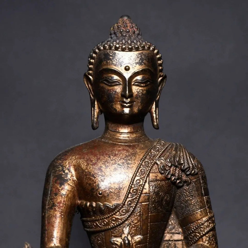 Artisan d'Asie Statues Bouddha Statue Bouddha de la médecine Bhaisajyaguru en cuivre