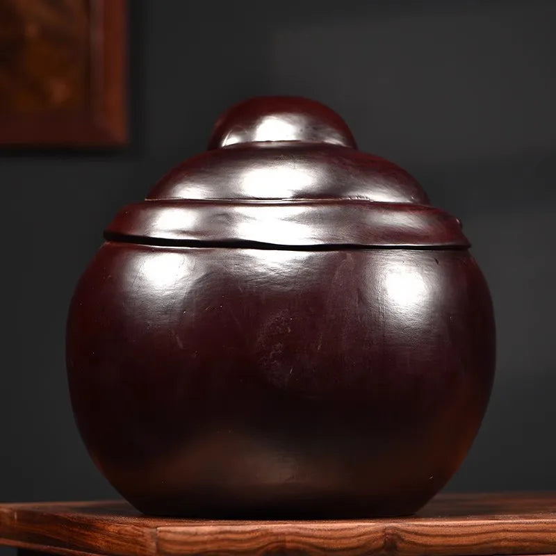 Artisan d'Asie Statues Bouddha Statue Bouddha rieur Maitreya en bois de santal noir