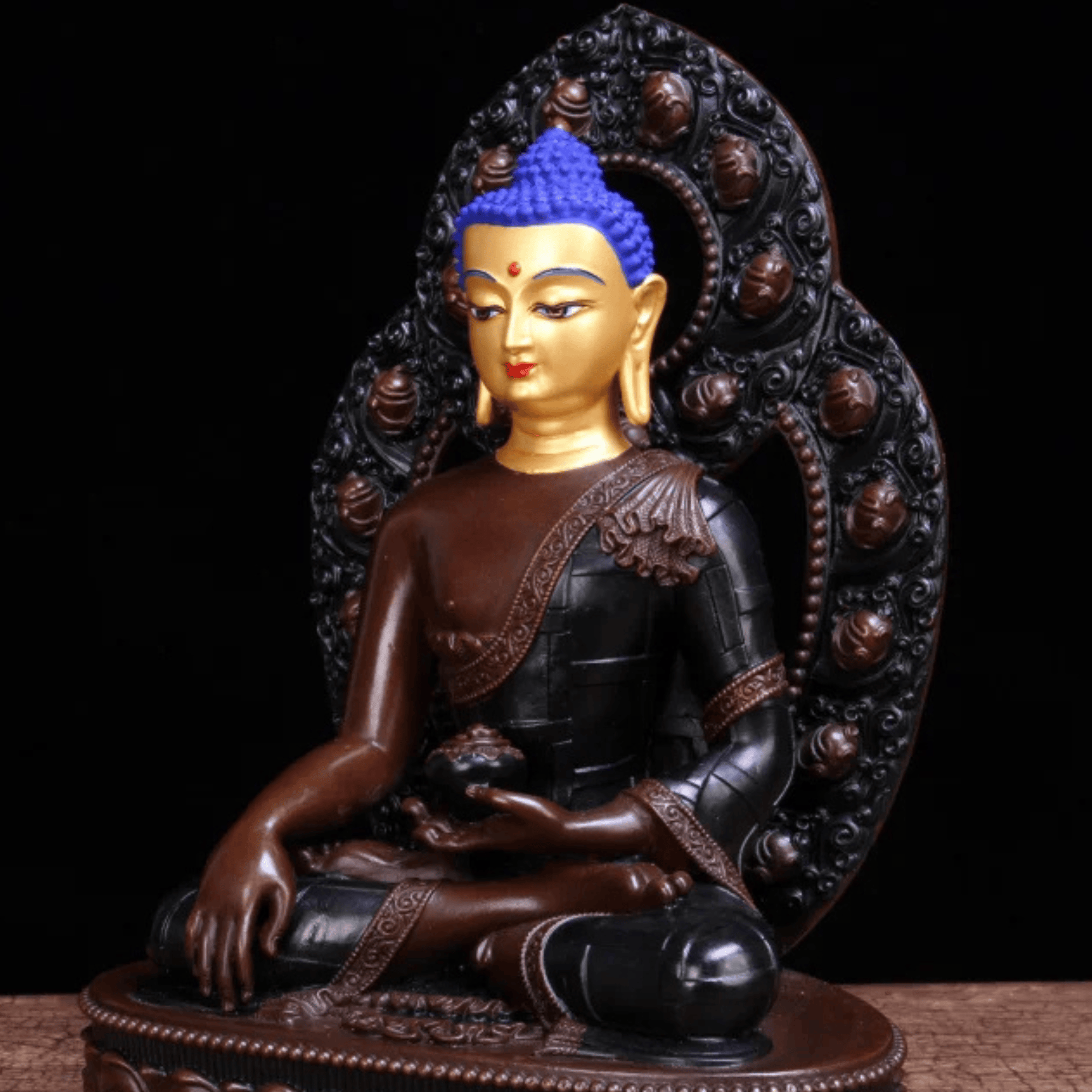 Artisan d'Asie Statues Bouddha Statue Bouddha Shakyamuni en laiton tête peinte