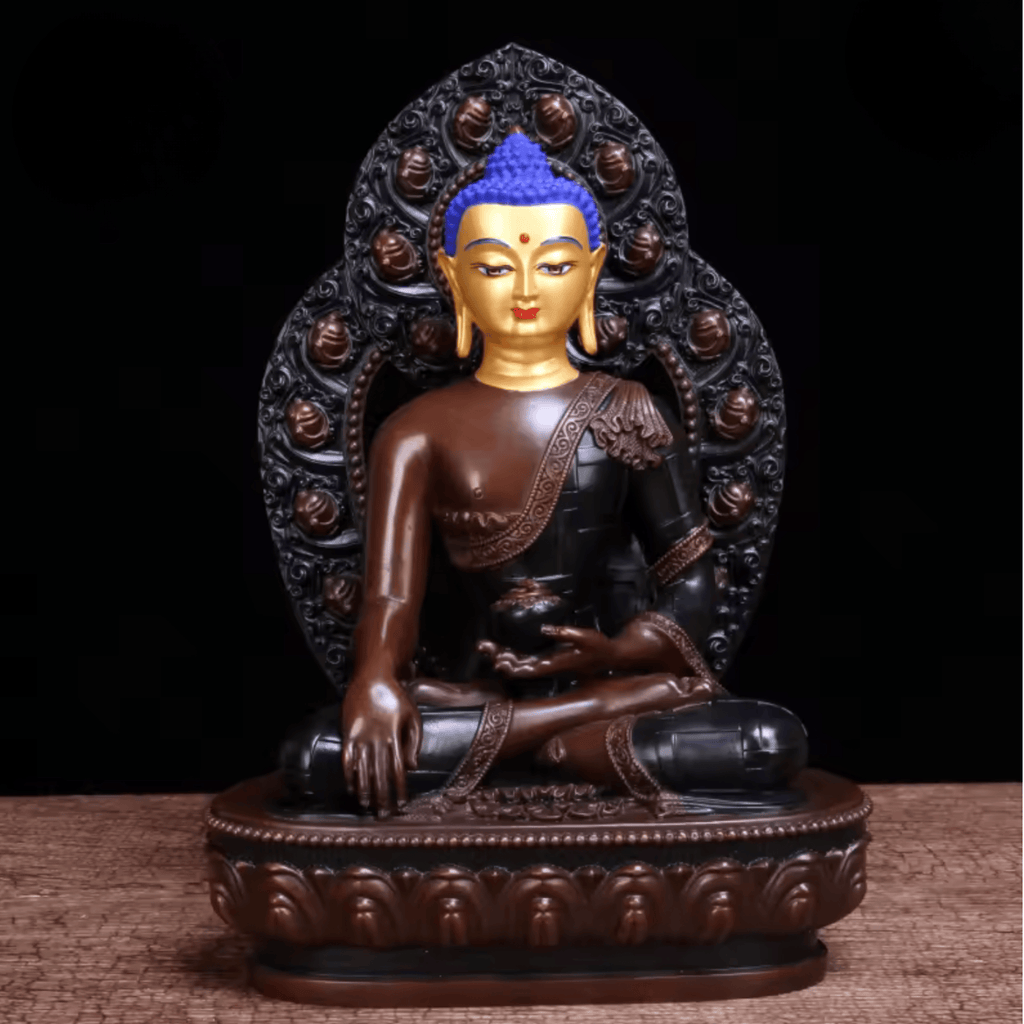 Artisan d'Asie Statues Bouddha Statue Bouddha Shakyamuni en laiton tête peinte