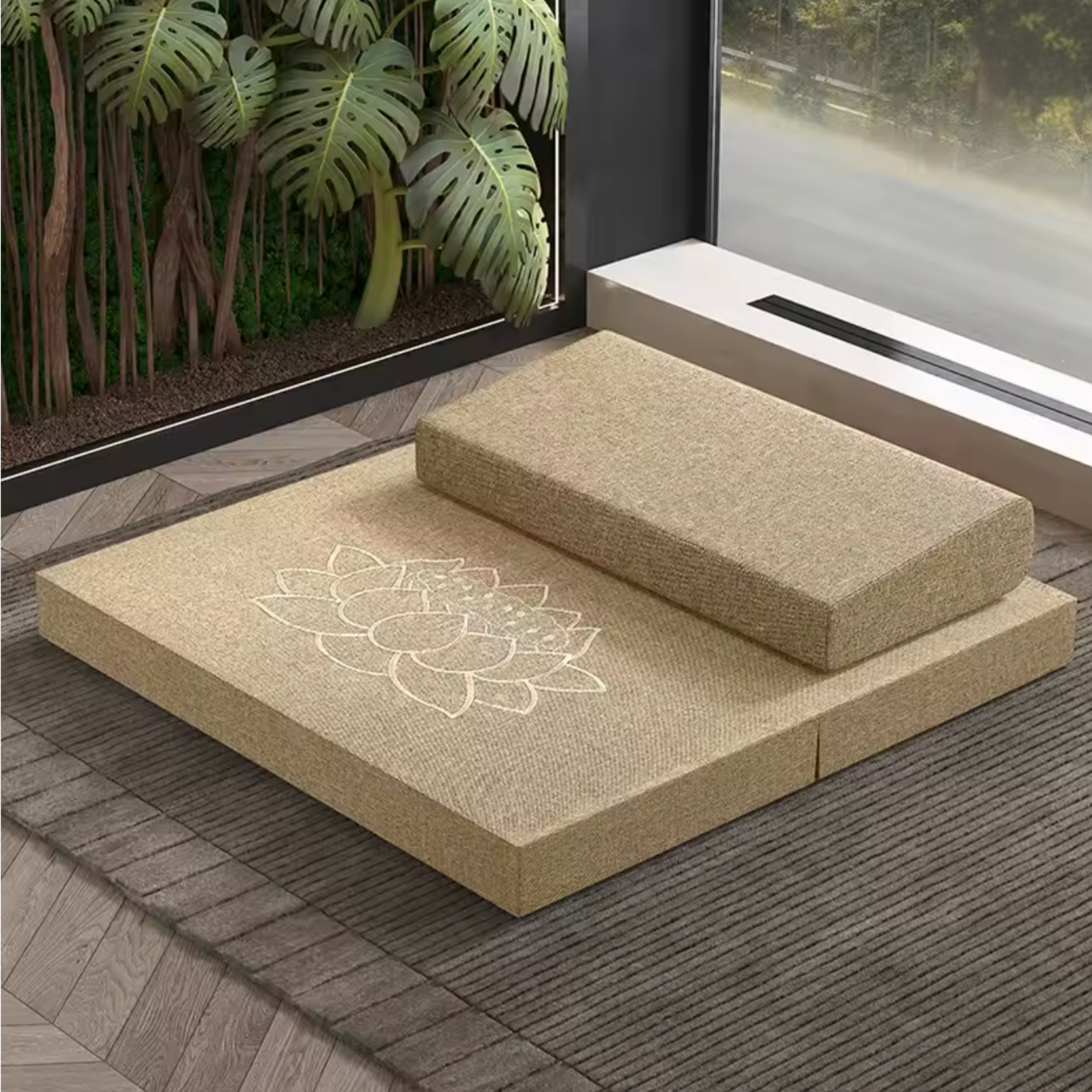 Artisan d'Asie Tapis de Yoga & Méditation Beige Coussin de méditation - Set Zafu + Zabuton Traditionnel