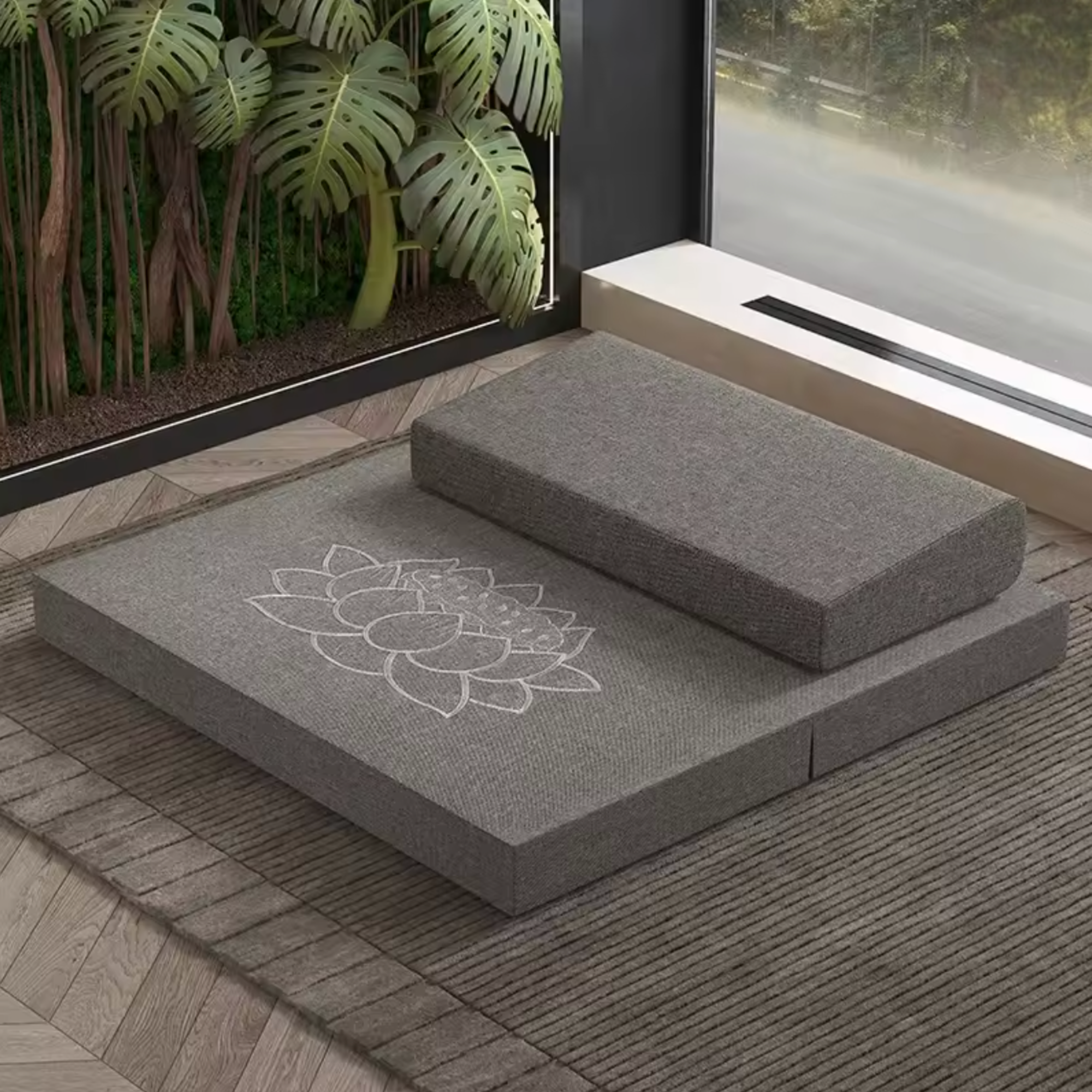 Artisan d'Asie Tapis de Yoga & Méditation Gris Coussin de méditation - Set Zafu + Zabuton Traditionnel