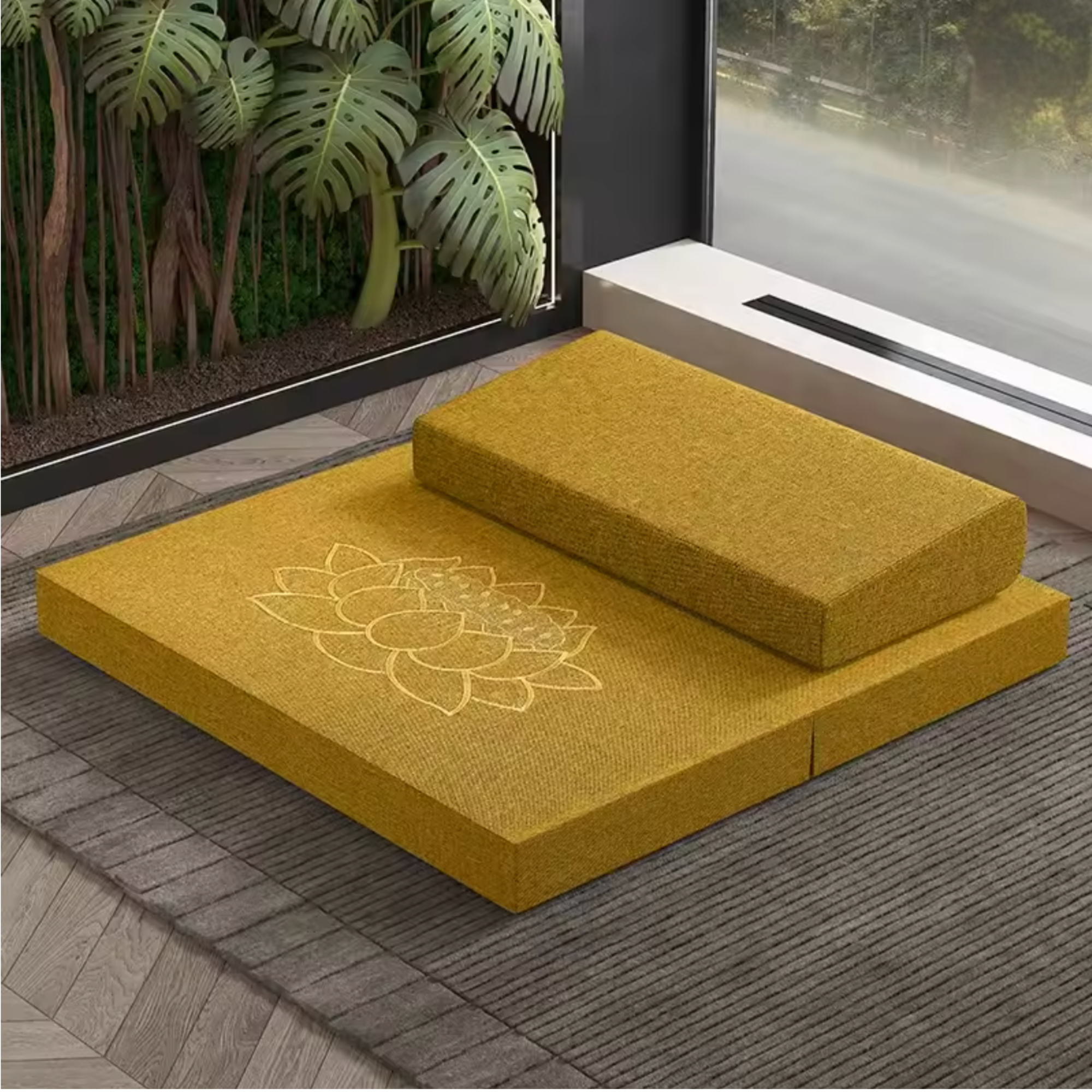 Artisan d'Asie Tapis de Yoga & Méditation Jaune Coussin de méditation - Set Zafu + Zabuton Traditionnel