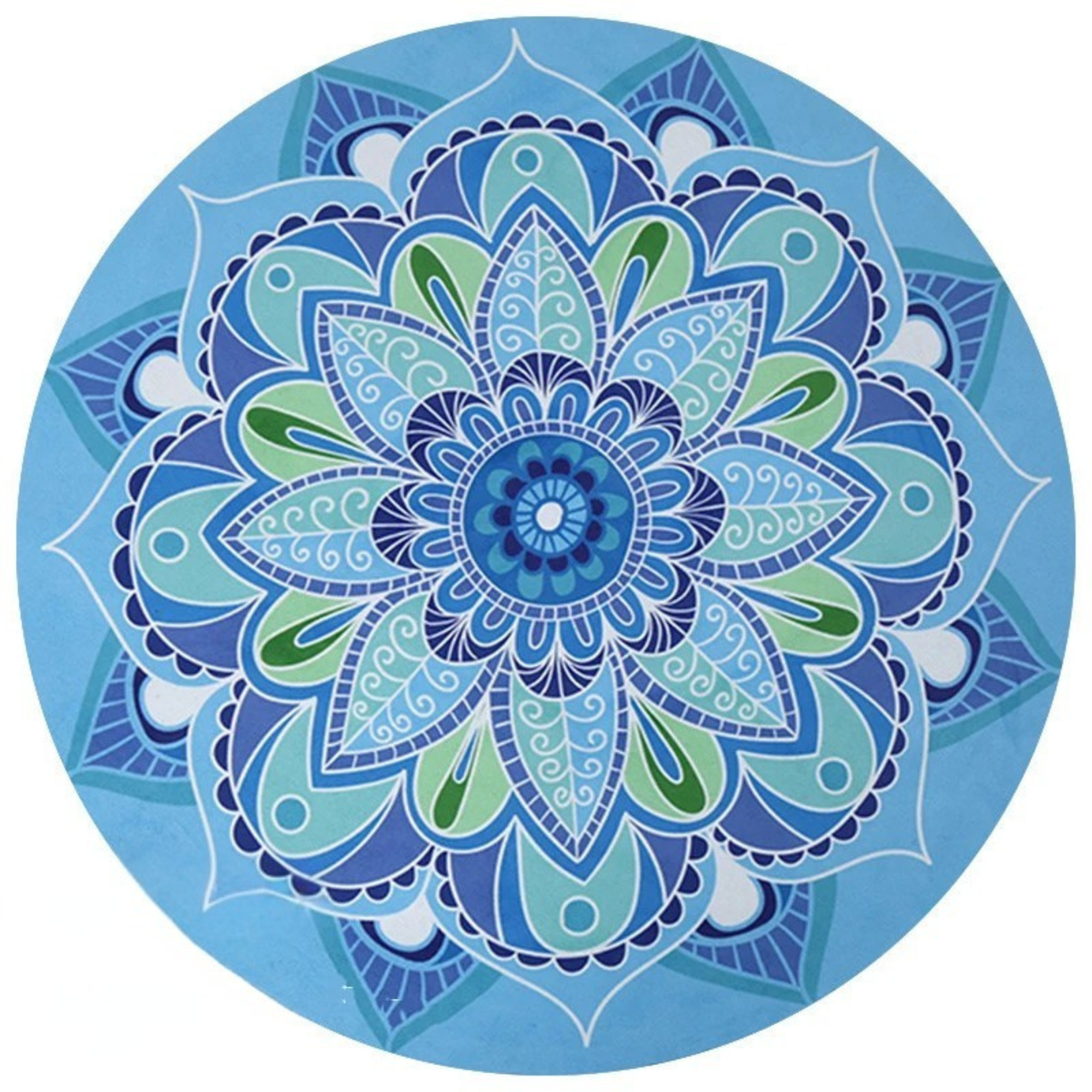 Artisan d'Asie Tapis de Yoga & Méditation Mandala bleu et vert Tapis de méditation rond