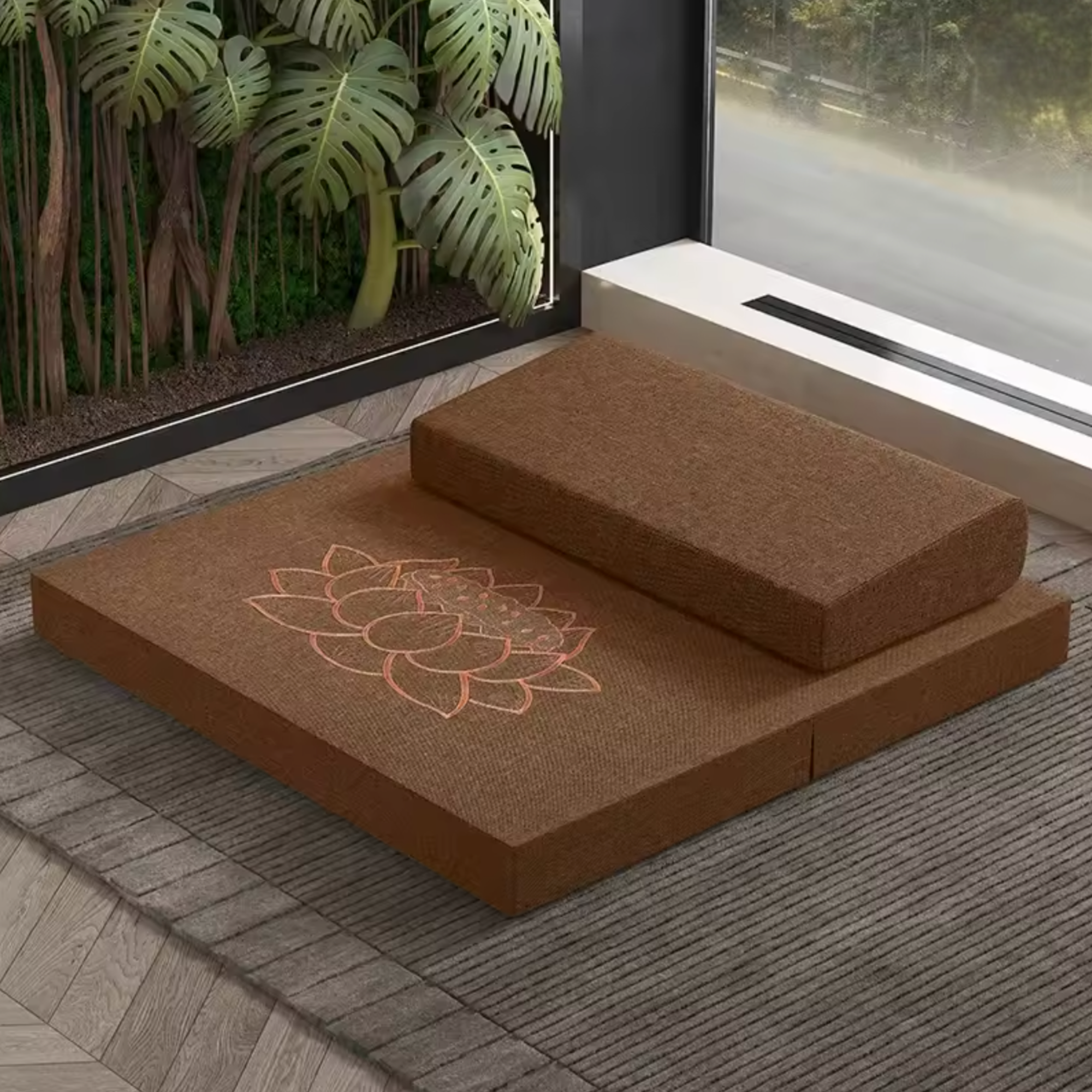 Artisan d'Asie Tapis de Yoga & Méditation Marron Coussin de méditation - Set Zafu + Zabuton Traditionnel