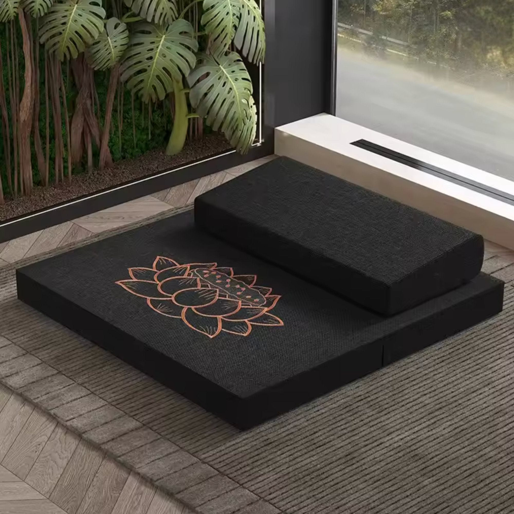 Artisan d'Asie Tapis de Yoga & Méditation Noir Coussin de méditation - Set Zafu + Zabuton Traditionnel