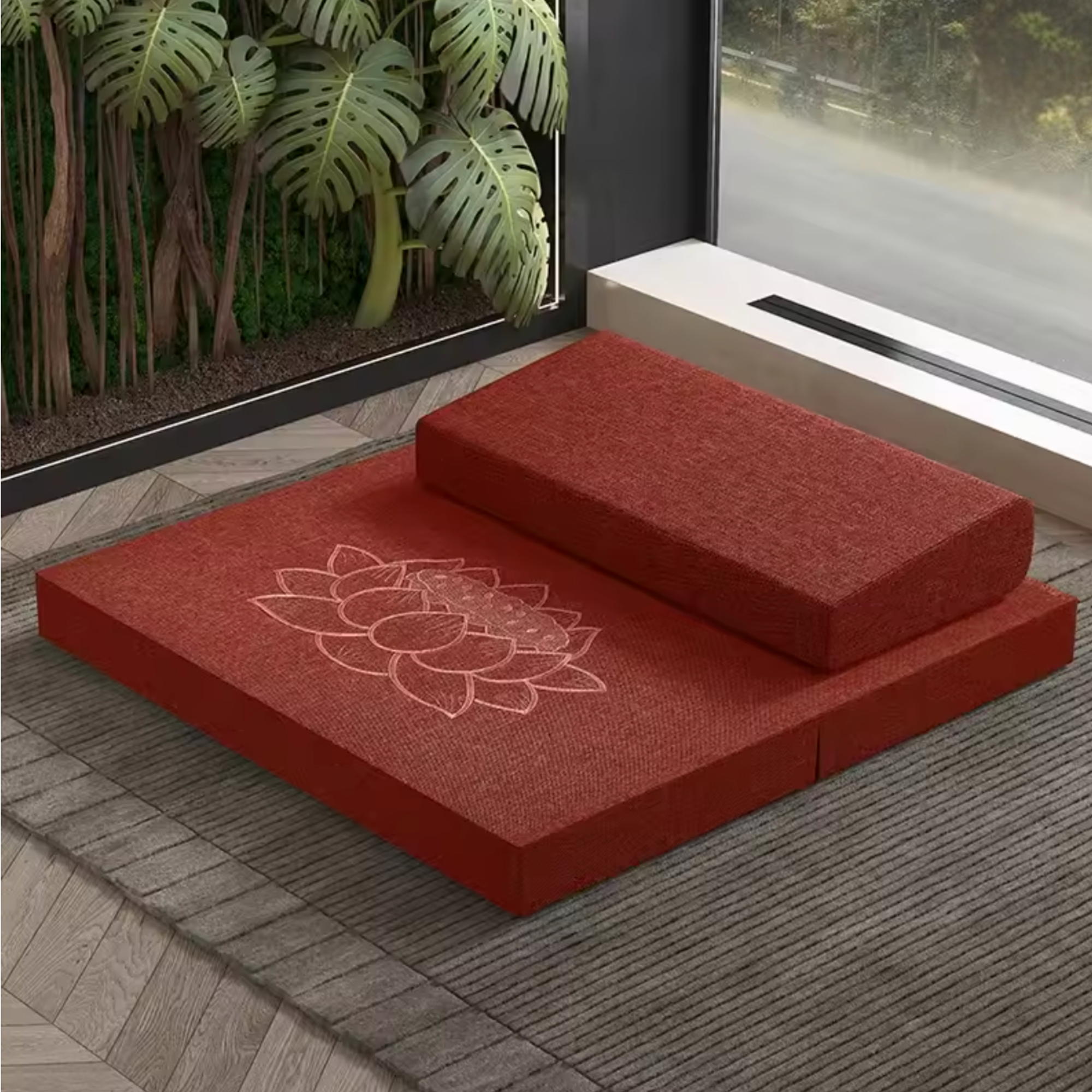 Artisan d'Asie Tapis de Yoga & Méditation Rouge Coussin de méditation - Set Zafu + Zabuton Traditionnel