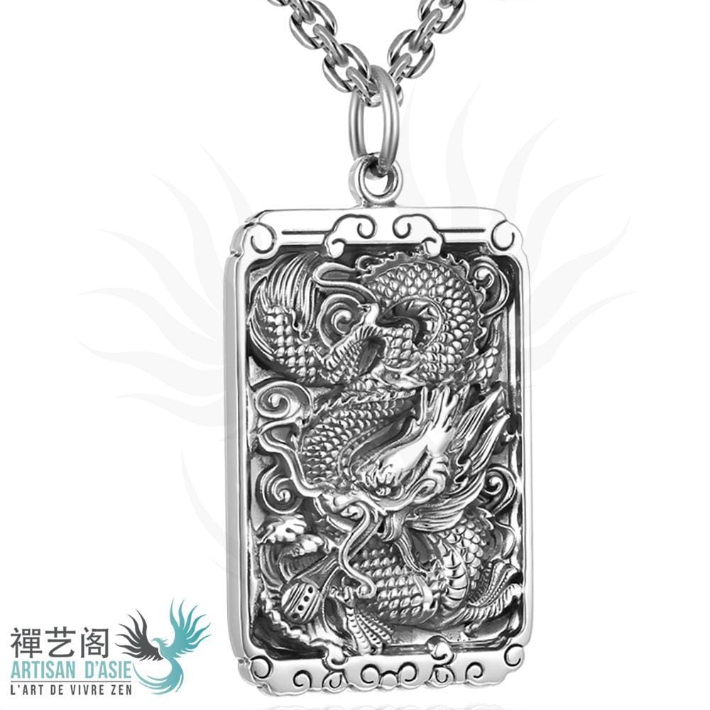 Artisan d'Asie Pendentifs & Amulettes Pendentif Carré Dragon en Argent Pur 999/1000