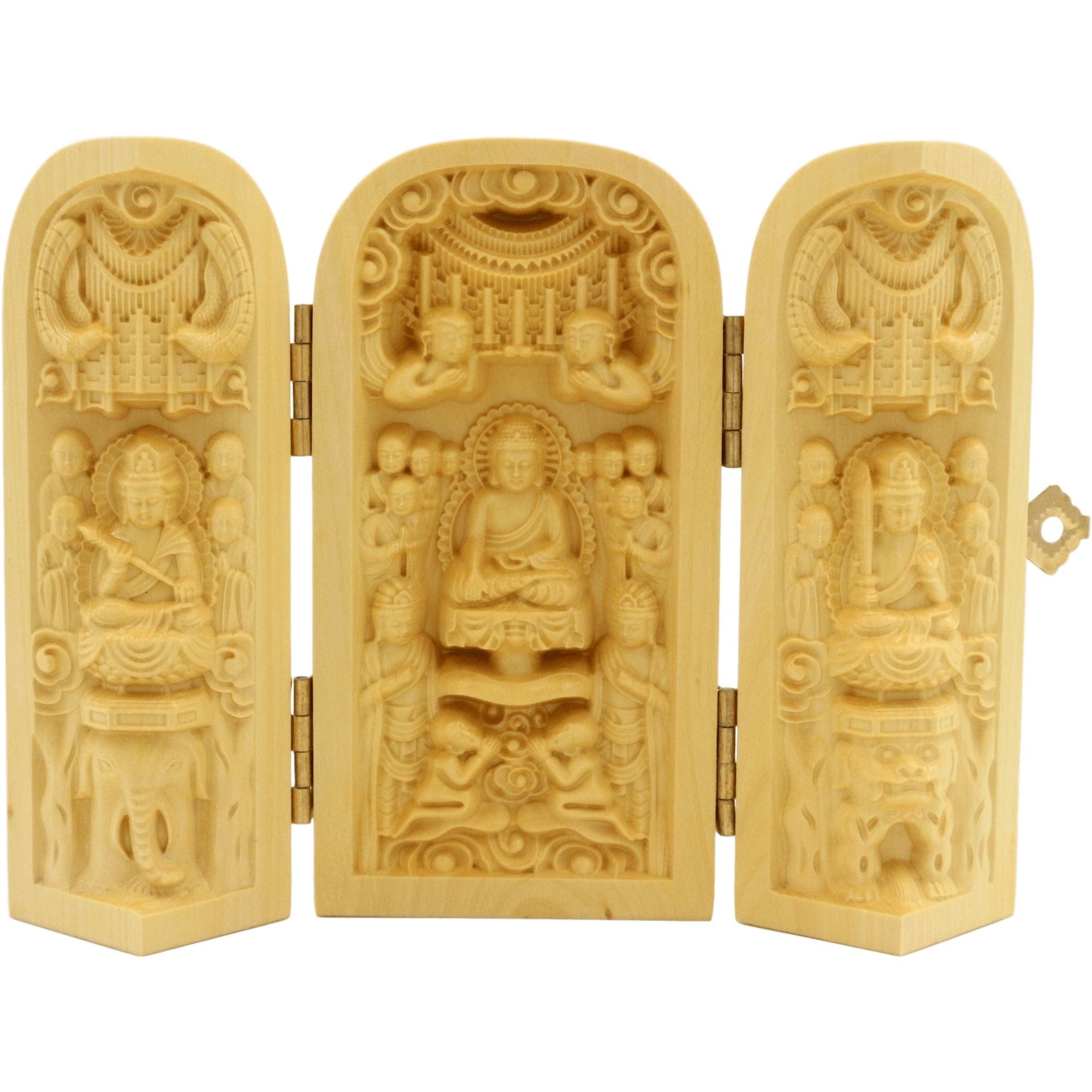 Set of 3 wooden statuettes - Buddha Amitabha and Bodhisattva - Design 5