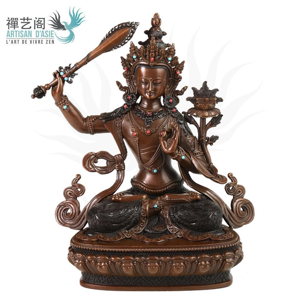 Artisan d'Asie Statues Bouddha XXS - 6.5 cm Statue Bodhisattva Manjushri en cuivre