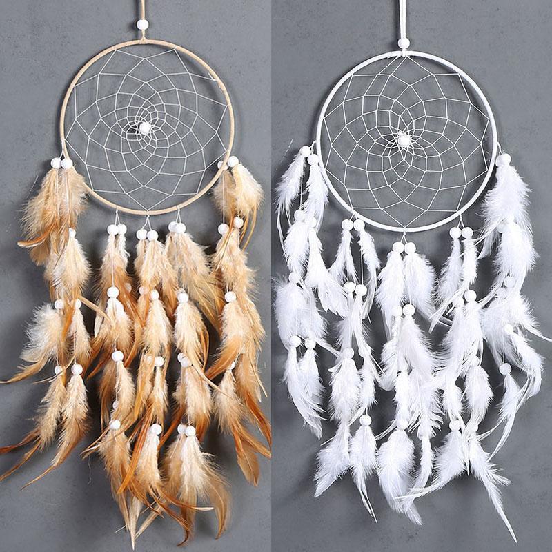 Dream catcher in feathers (light brown/white)