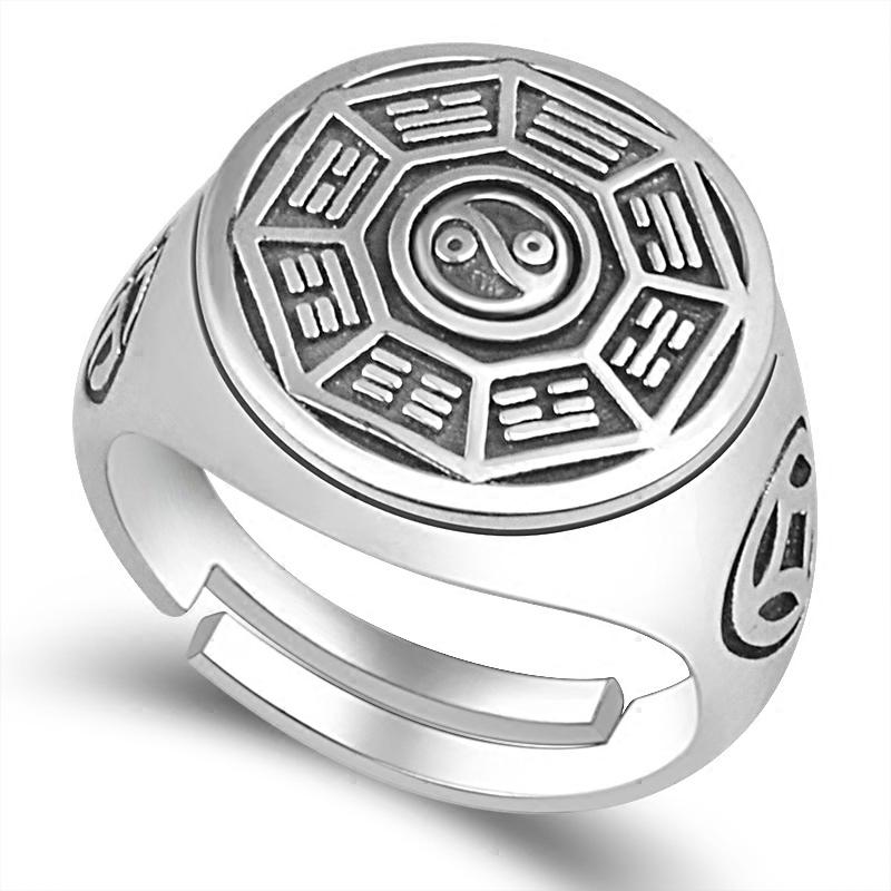 Bague ronde gravée yin et yang en argent 990 Bagues Artisan d'Asie 