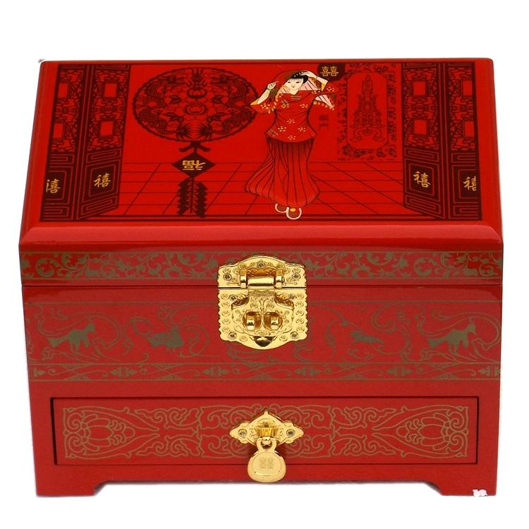Boîte à bijoux chinoise en bois laqué Boites & Coffrets Chinois Artisan d'Asie Mariée en robe chinoise - Rouge 