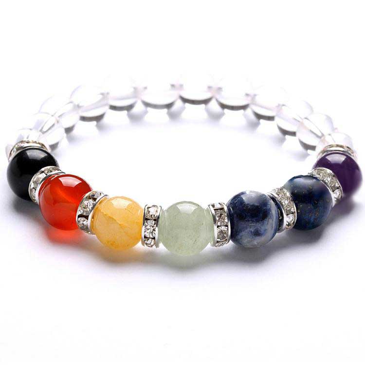 7 Chakras bracelet in natural stones and white crystal
