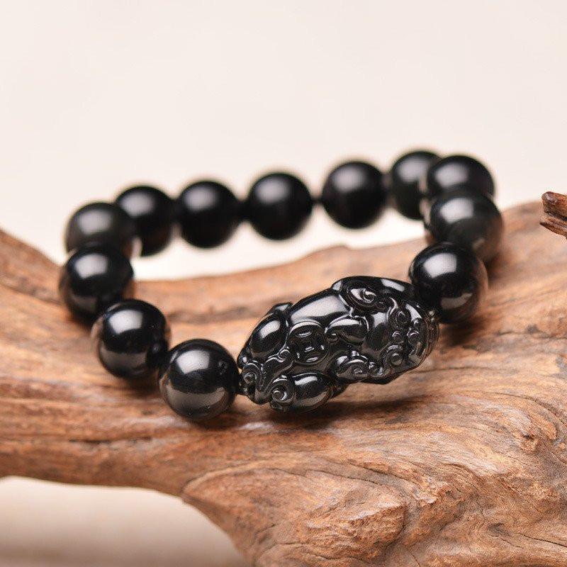 Mala bracelet in black obsidian stone