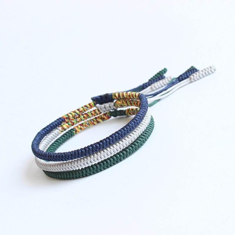 Bracelet tibétain tressé à la main bleu, gris et vert Bracelets Tressés Tibétains Artisan d'Asie Lot de 3 bracelets (-10€) 