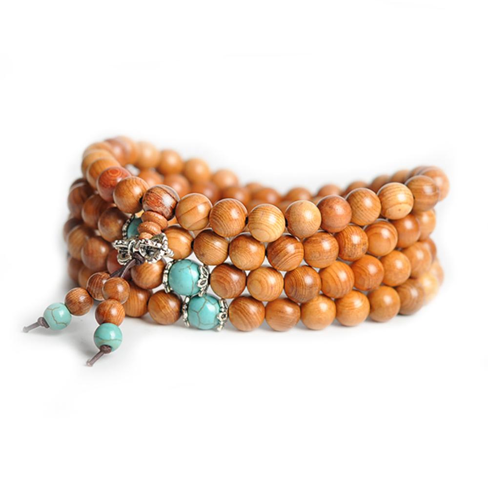 Mala necklace in sandalwood and turquoise