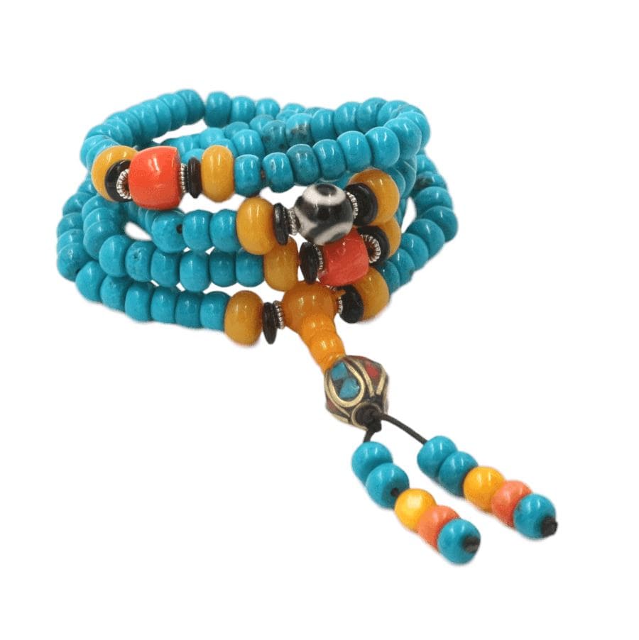 Turquoise stone mala necklace