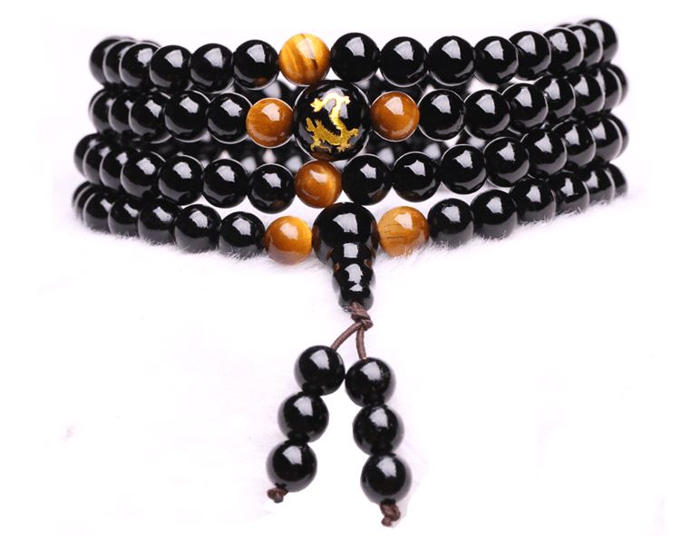 Obsidian stone mala necklace and Chinese astrological sign