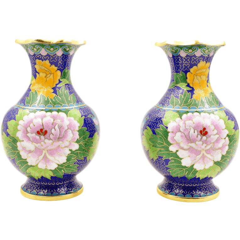 Pair of large Chinese vases in partitioned 2 - Flowers
