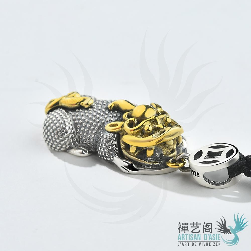Pendentif Feng Shui Pixiu en Argent Massif S925 Pendentifs & Amulettes Artisan d'Asie 