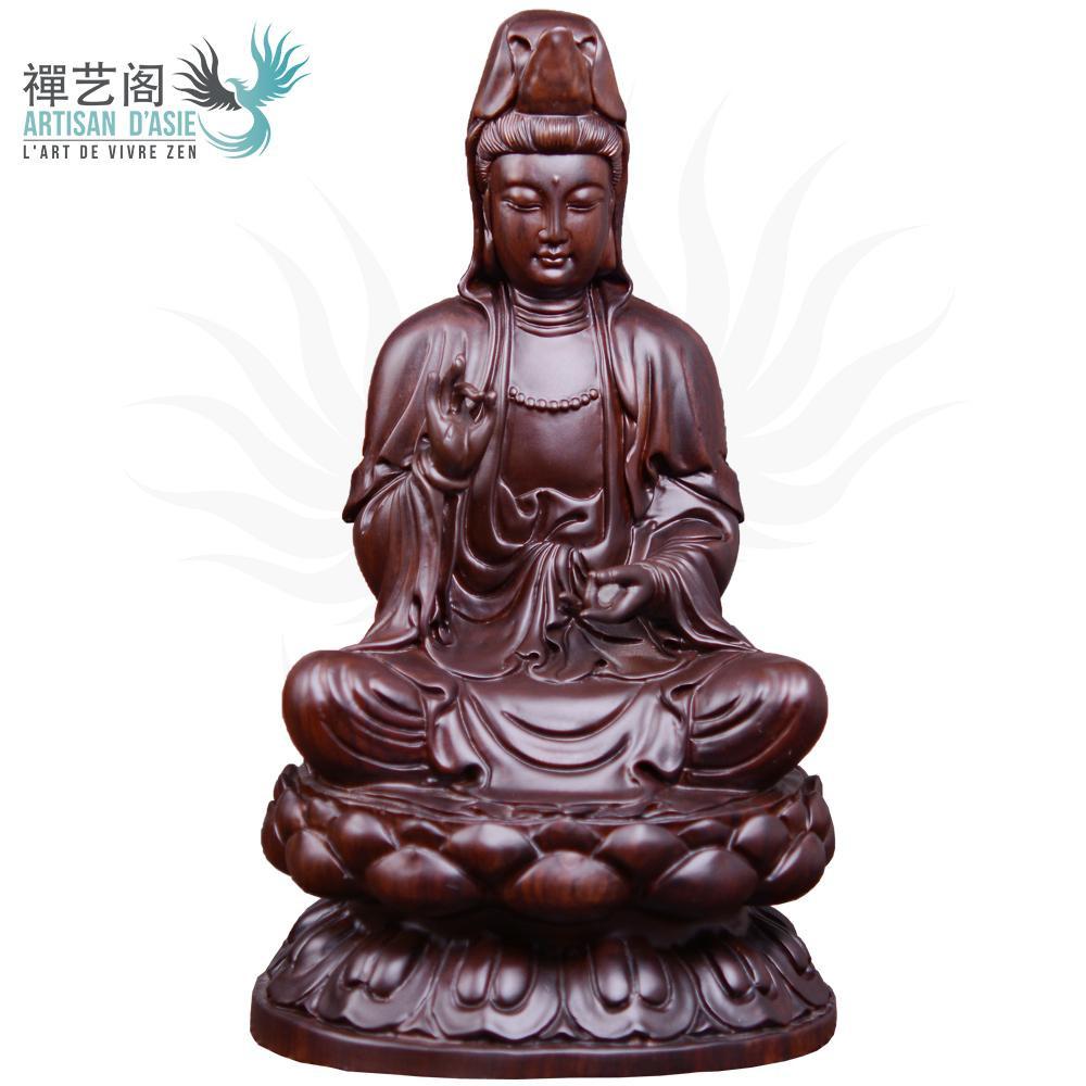 Seated or standing Guanyin Bodhisattva statue in black sandalwood or padauk wood