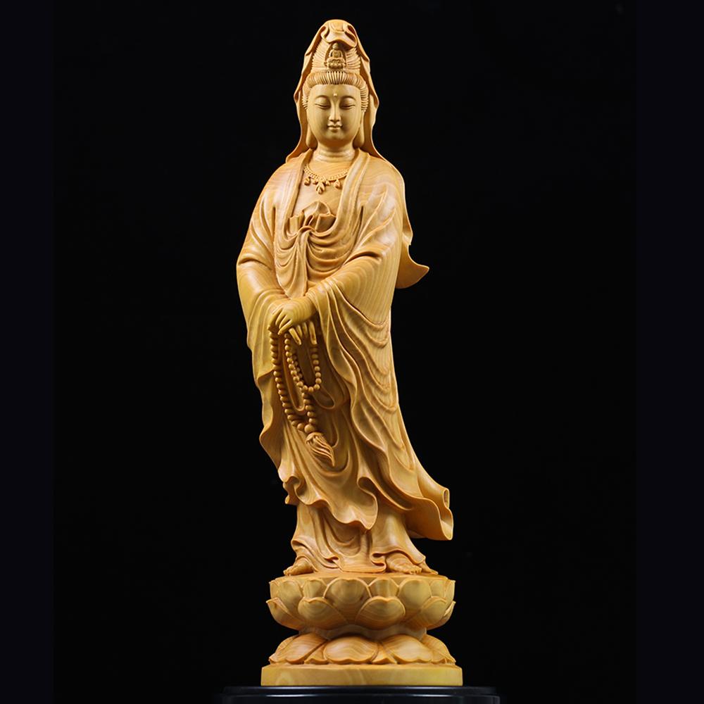 Bodhisattva Guanyin standing statue in boxwood