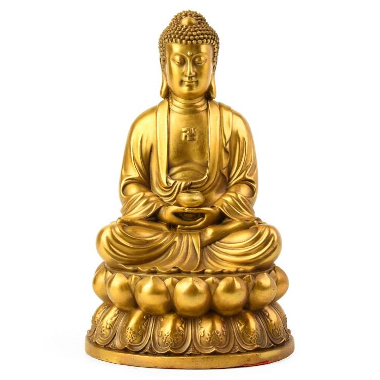 Amitabha Buddha statue in yellow copper