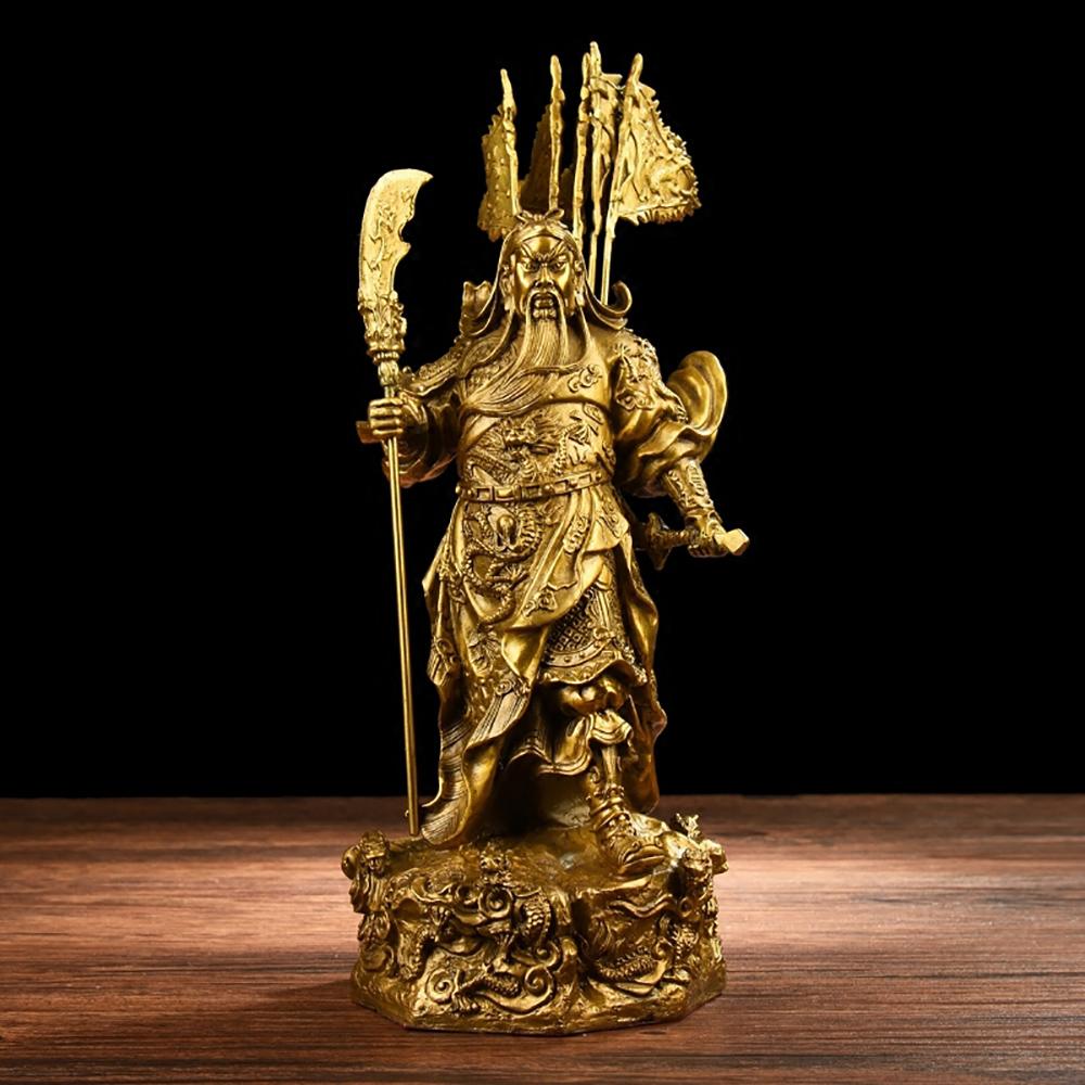 Yellow copper Guanyu Statue